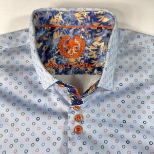Au Noir Men's Blue Abstract Button Up Long Sleeve Cotton Collared Dress Shirt s6